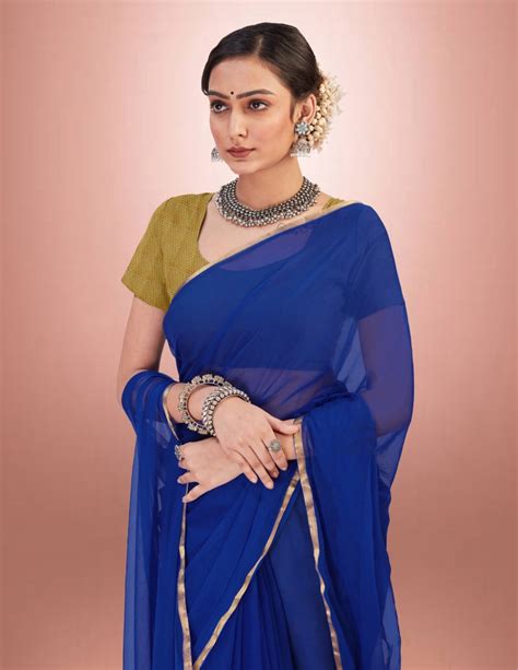 Plain Blue Sarees: Buy Latest Designs Online .